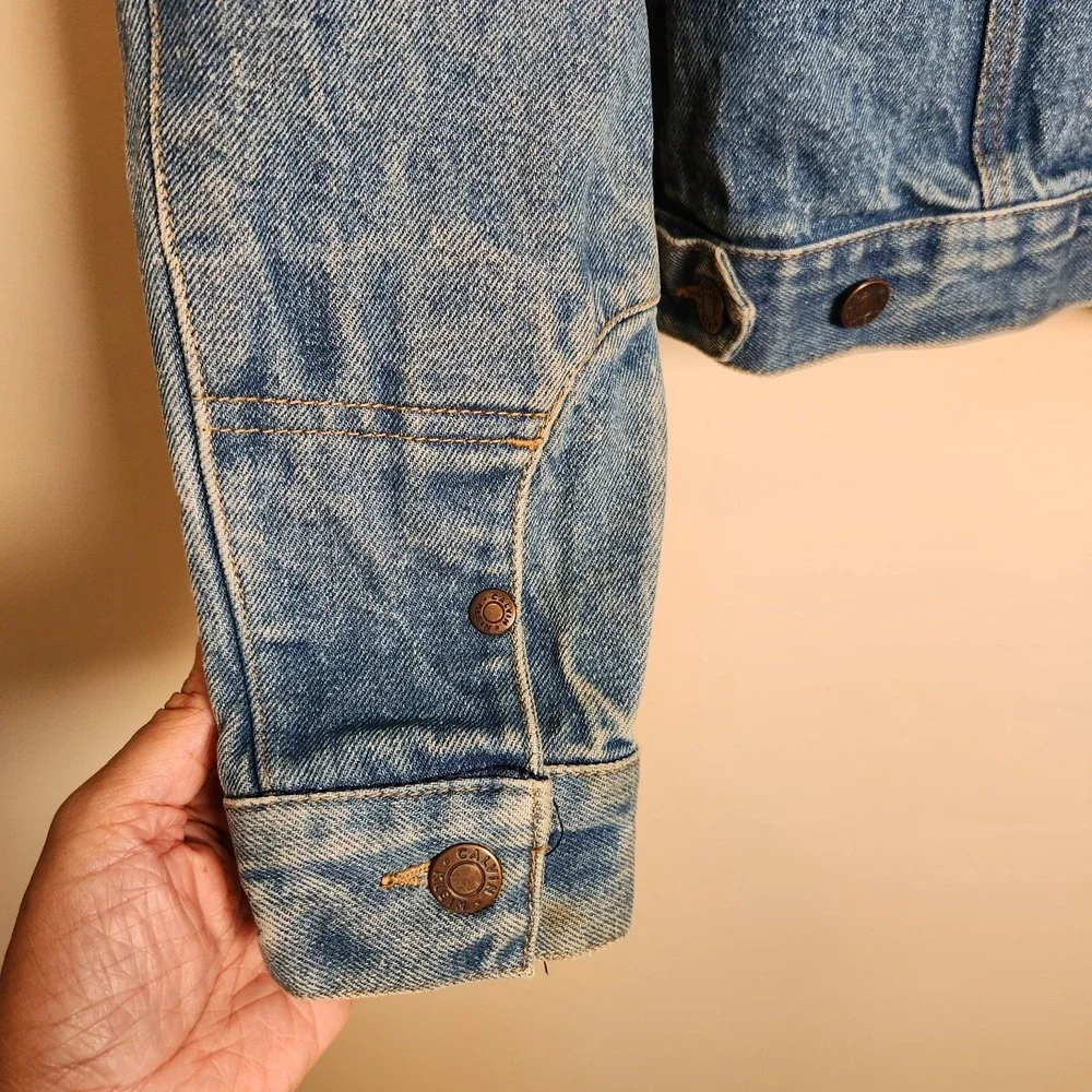 VTG 90s Calvin Klein Denim Trucker Jacket Large L MN C1201 Distressed Acid Wash